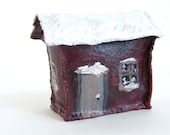 Winter Brick House. Hand Painted Art Sculpture. Original. Home Decor. UV protected. Handmade by Calico CIty