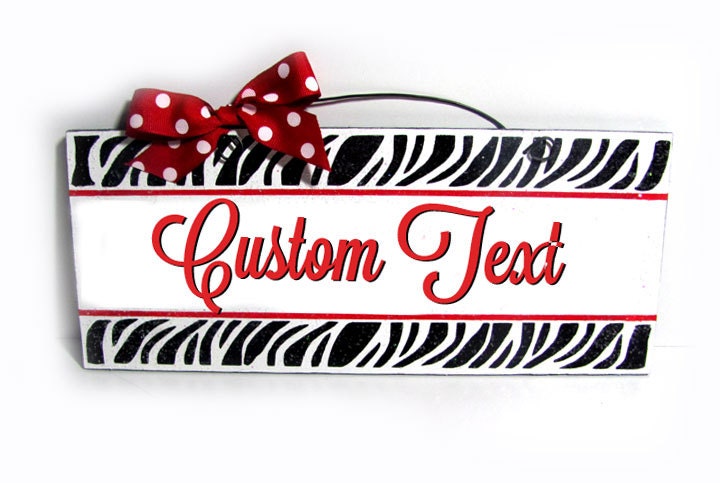 Custom Zebra border sign with bow. Clear glitter. Color options