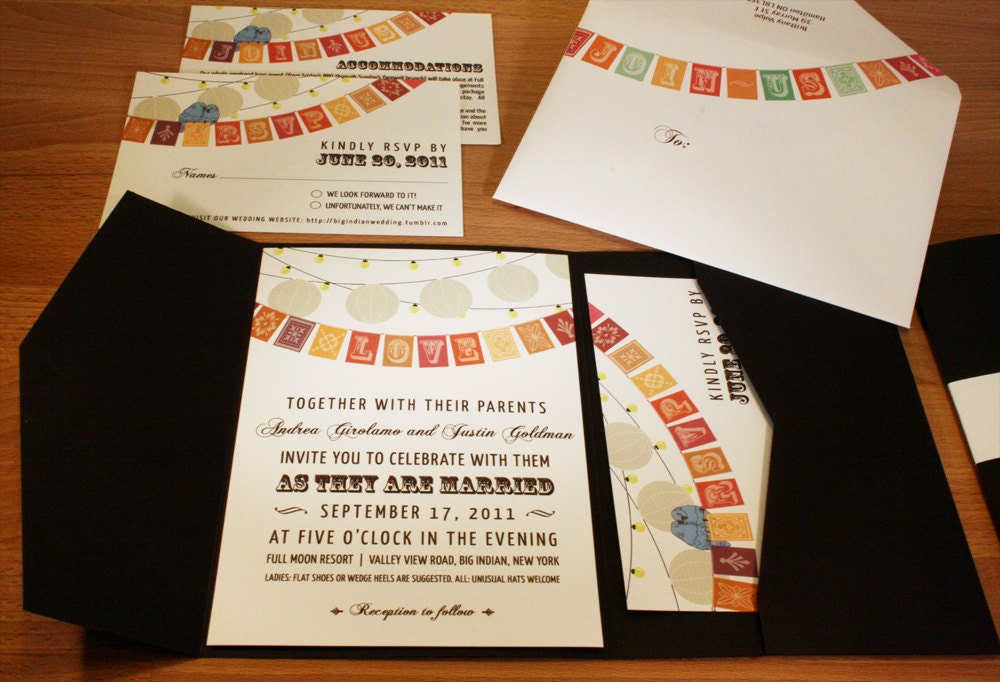 NEW SAMPLE Flag and Lantern Wedding Invitation, Modern and Rustic, Pocketfold