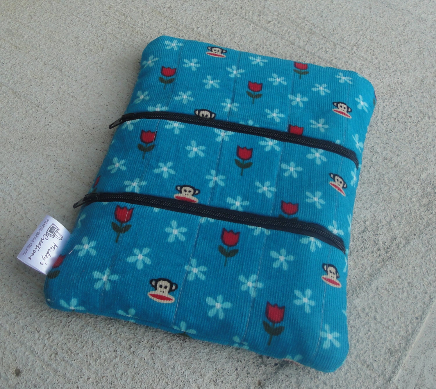 Enid the E-Reader Sleeve - Nook Cover - Kindle Cover - Monkey - Blue - Corduroy