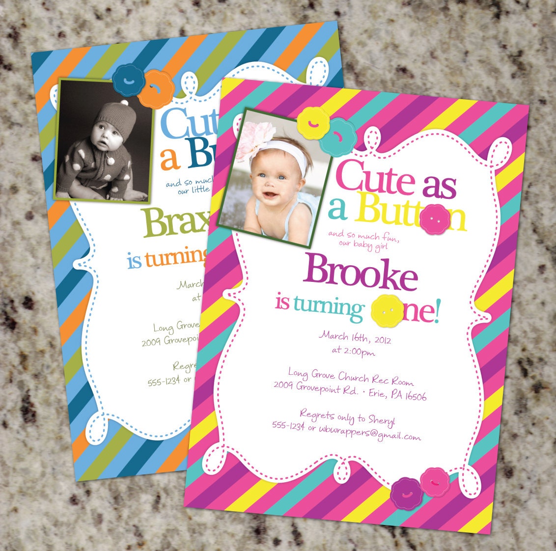 Cute As a Button - 1st Birthday Baby Shower or Toddler Party Invitations - with or w/o photo - Printable file Il_170x135