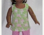 On Sale American Girl 18 Inch Doll Pink Capri and Green Bunny Tunic Blouse Handmade Spring Summer  Doll Clothes