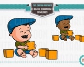 Instant Download - Baby Blocks - Clip Art Collage Sheet - Caucasian, African-American
