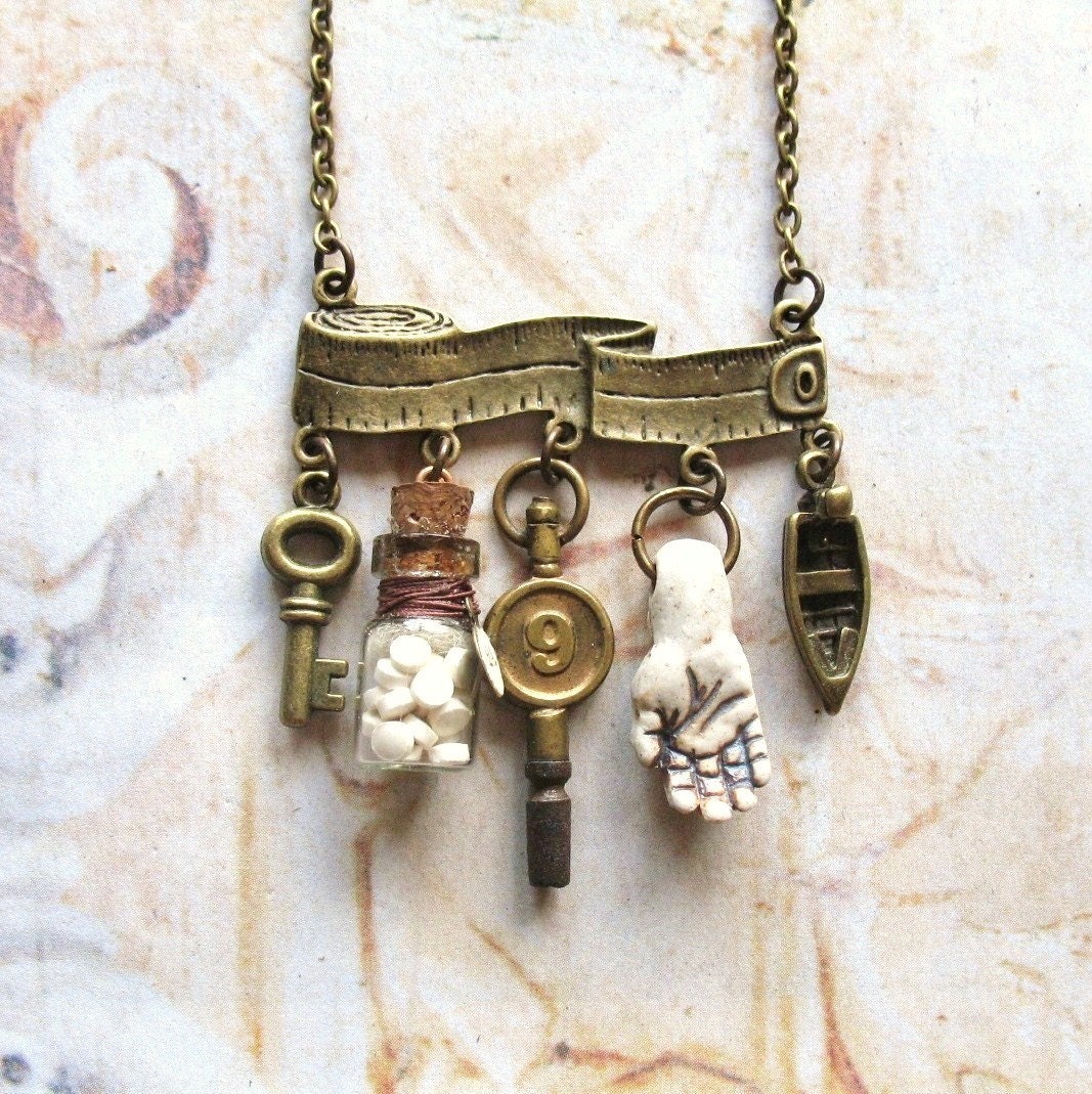 Taking Measures - Antiqued Brass, Glass Vial, Found Object, Assemblage, Handmade Charm Necklace