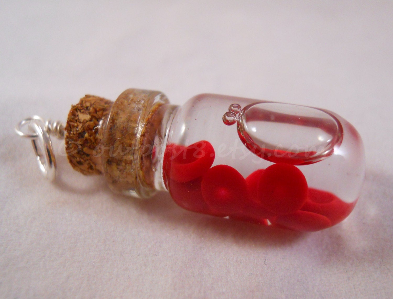 Red blood cells bottle necklace. Awesome science jewelry. Polymer clay. Free US shipping.