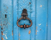 Paris Door Photography - Turquoise Door in the Marais Paris, France 8x10 Photograph - French Home Decor  - rustic pink