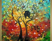 Original Painting SUMMER LOVE Modern Whimsical BIRDS Music Flowers Colorful Circles Landscape Oil Fine Art Luiza Vizoli 36x24