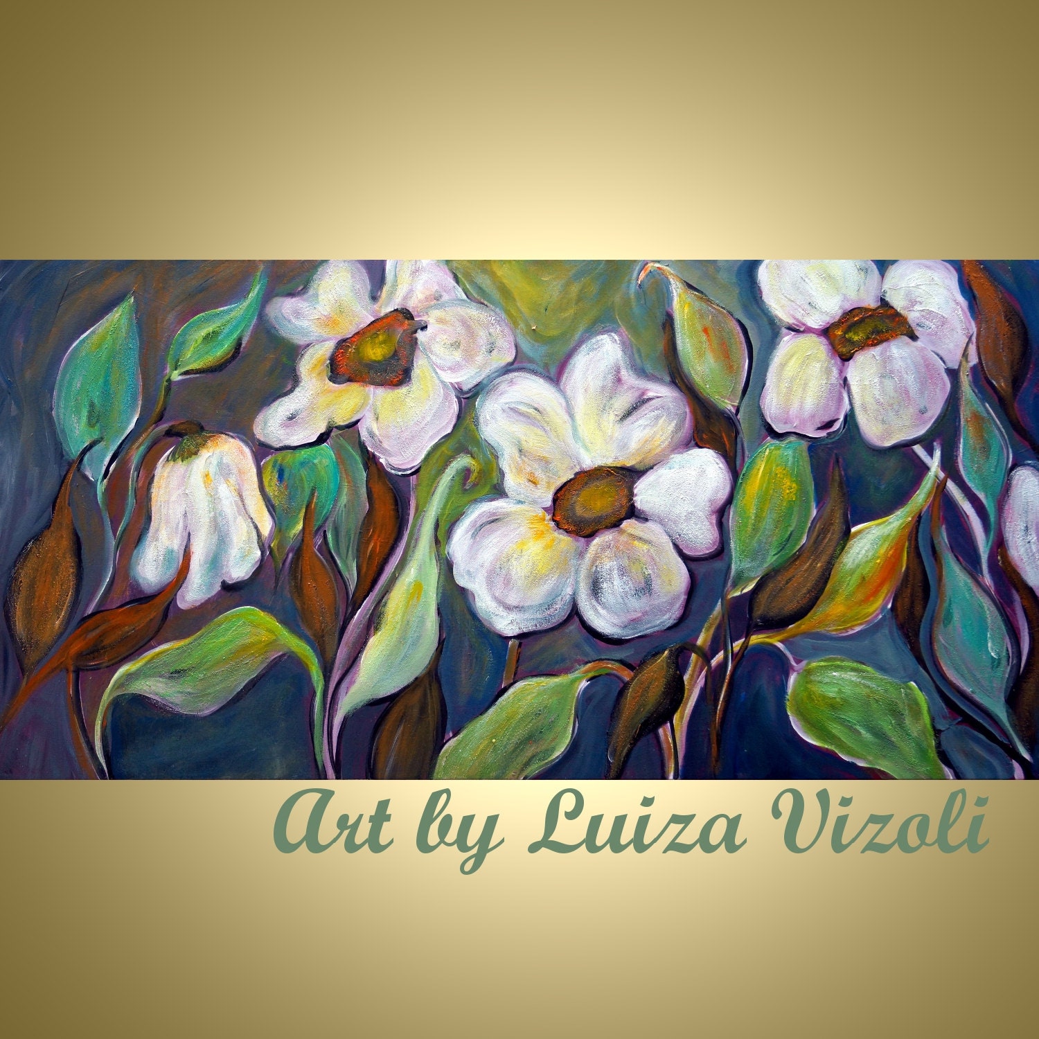 Oil Landscape Abstract Original Modern 48" signature floral oil impasto painting WHITE DELICATE ORCHID Flowers