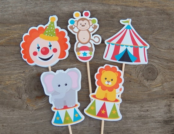Circus Party - Set of 15 Assorted Big Top Circus Cupcake Toppers by The Birthday House Il_570xn