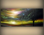 art oil painting landscape original large painting tree painting cloud painting original painting  HUGE 56 x 22  Mattsart