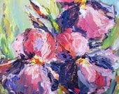 Pink Purple and Yellow Three Irises Flower Still Life Giclee Print from Original Oil Painting