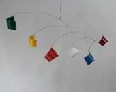 Kinetic Art Mobile Sculpture - Rainbow Ribbons Hanging Mobile- Ceiling Hugger