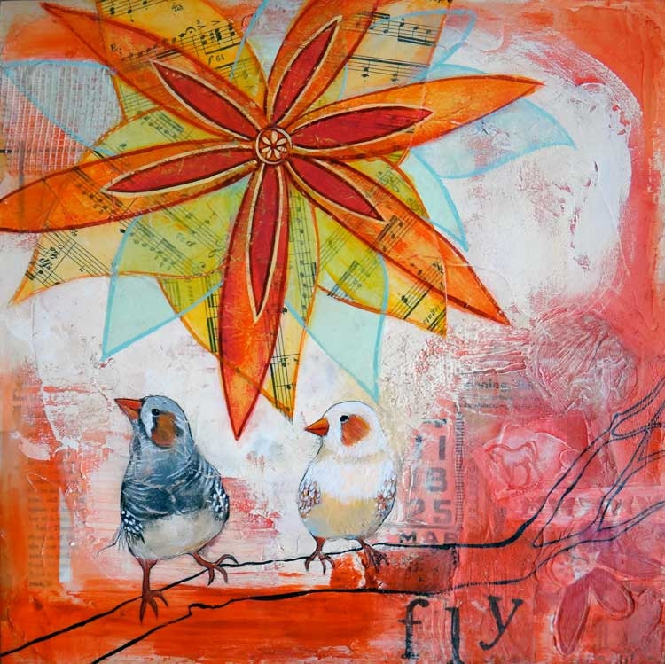 Flower and Finches -Large Archival Print-Fly