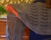 Crocheted Lacy Wrap in Grey Heather - Gentle Waves