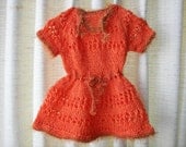 Baby Girl Hand Knit Set: DRESS HAT & SLIPPERS in Orange