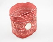 Wide Suede Cuff w/ Multicolored Stitching (Coral / Salmon Pink)