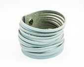 Leather Cuff - Sliced Cutouts (Aqua Blue)