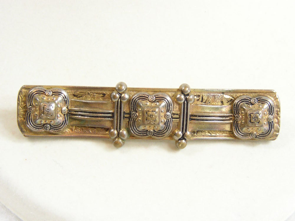 Vintage Signed Coro Bar Pin Brooch Etruscan Revival Taille d'epergne work Victorian Art Deco