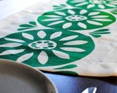 Block Printed Hemp Chopped Runner in Sunburst in Variegated Greens