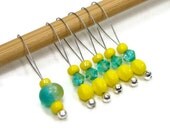Beaded Knitting Stitch Markers Set, Blue Green, Yellow, Snag Free, Gift for Knitter, Direct Checkout, TJBdesigns