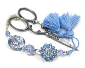 Beaded  Scissor Fob, DIY Crafts, Cross Stitch, Needlepoint, Sewing, Quilting,  Baby Blue, Jeweled, TJBdesigns