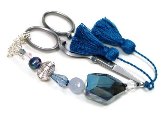 Beaded  Scissor Fob, DIY Crafts, Cross Stitch, Needlepoint, Sewing, Quilting,  Peacock Blue, TJBdesigns
