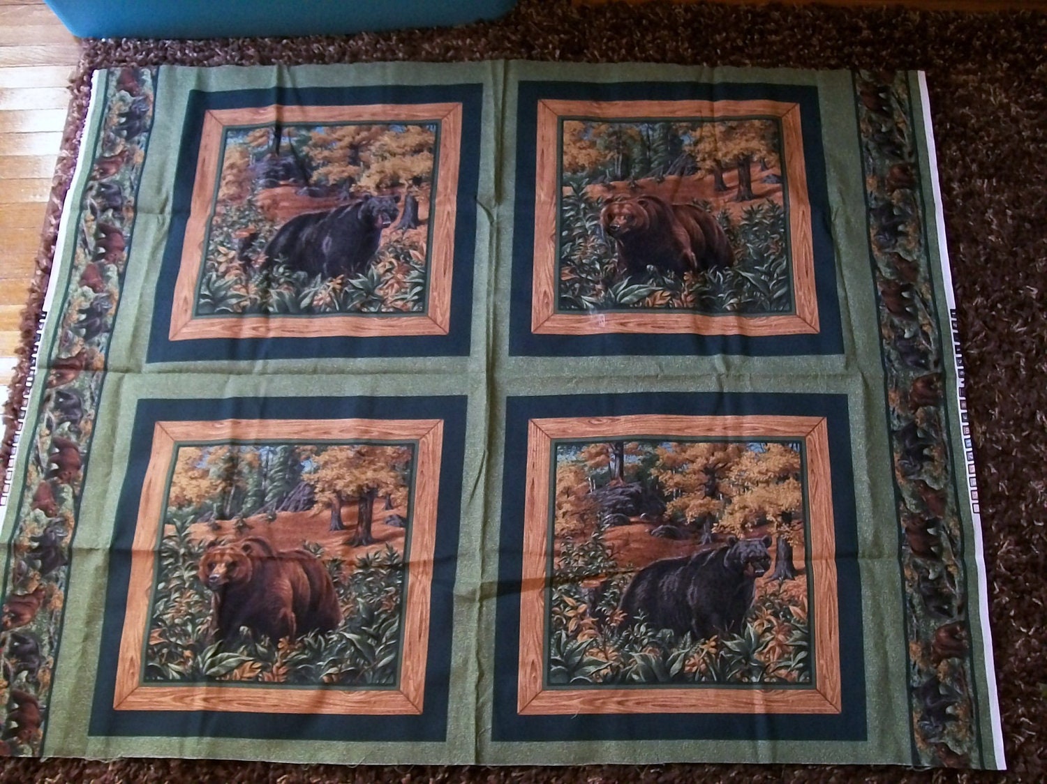 Black Bear Pillow Panel, Fabric Panel, Brown Bear, Destash