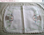 MEMORIAL DAY SALE Table Runner, Dresser Scarve, Vintage Embroidery,  Basket of Flowers