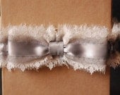 Wedding Garter - Light Gray Chiffon and Lace Bridal Garter with Bow - Emmi