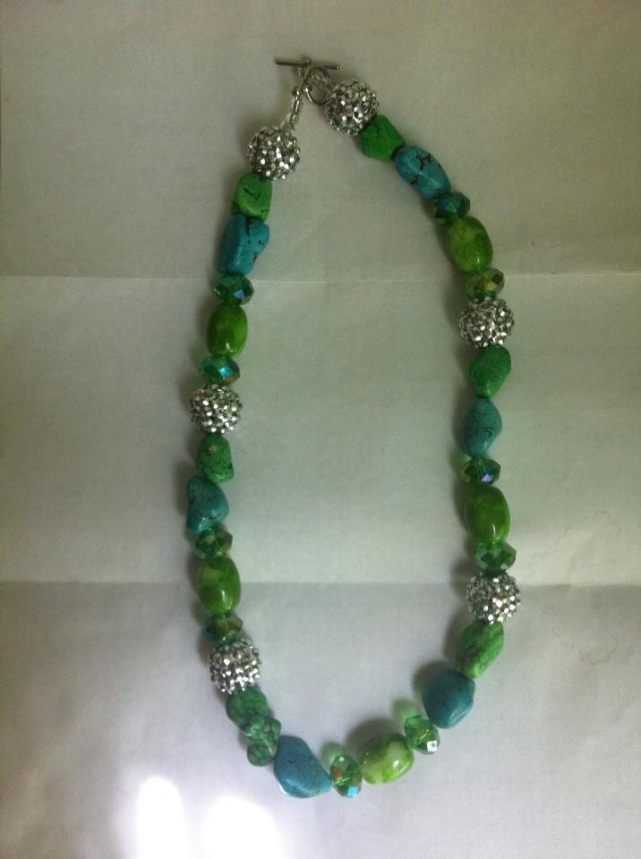 Western Cowgirl Necklace with turquoise, green and silver beads