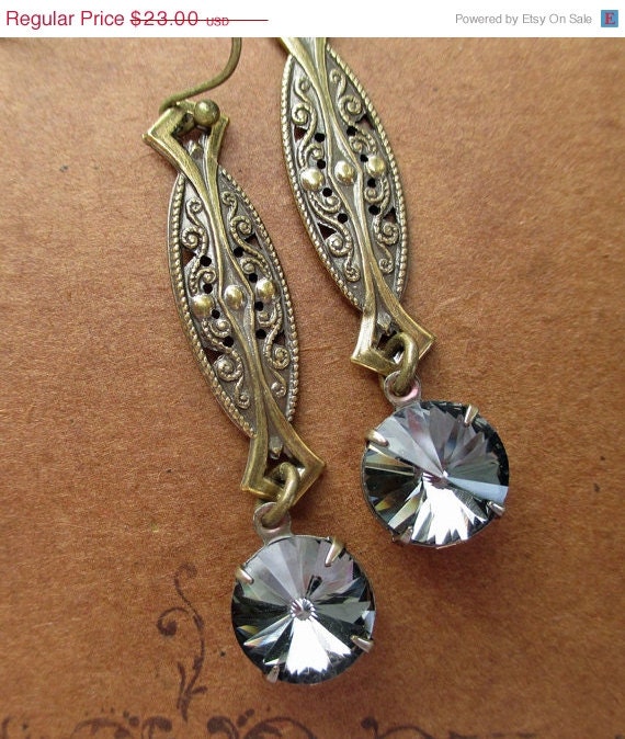 Memorial Day SALE 15% Off Art Deco Jewelry Great Gatsby Wedding Earrings Black Diamond Crystal Rhinestone Downton Abbey Jewellery Bridesmai