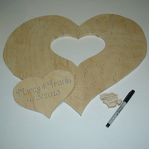Wedding Guest Book Puzzle  Heart- Unfinished - 100 Pieces - Personalized