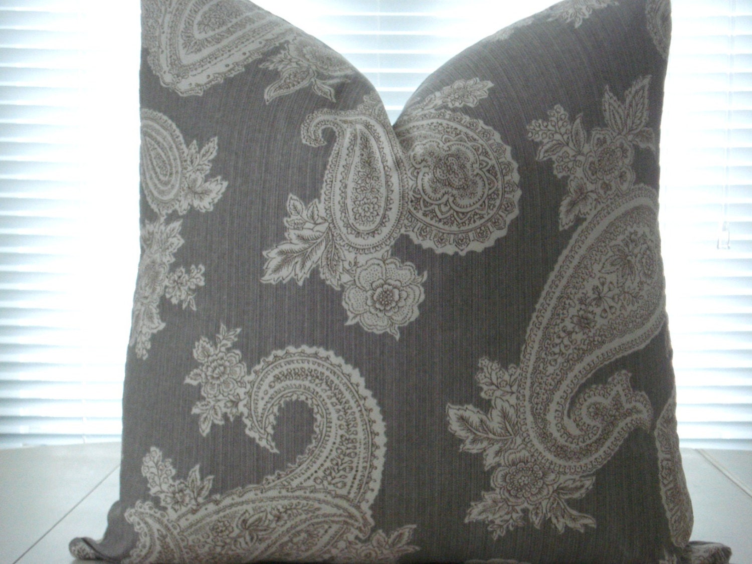 BOTH SIDES --20x20  --Decorative designer Pillow cover --Steel Grey and Ivory  Modern Paisley --Paisley throw  pillow