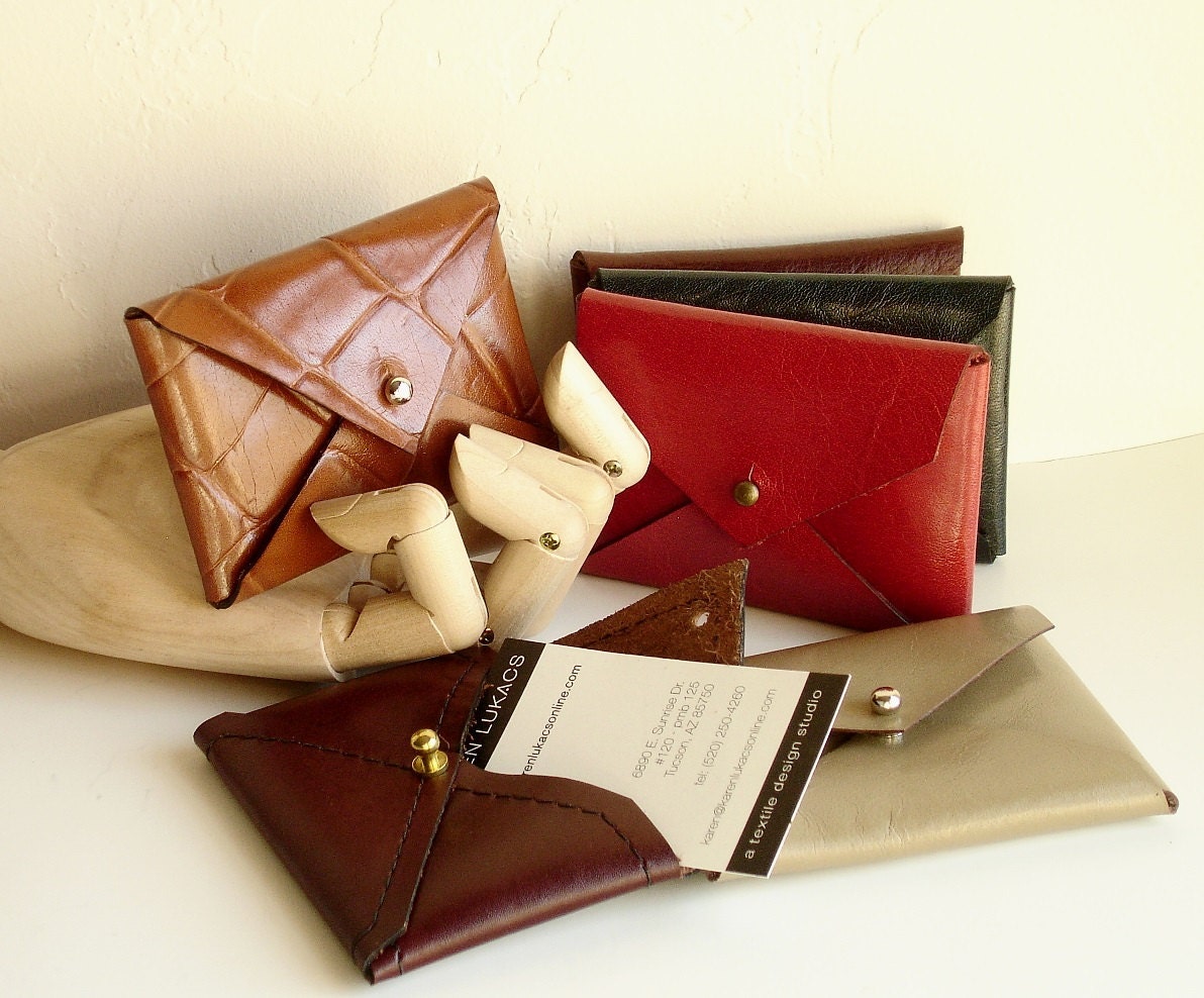 upcycled brown embossed Leather card case