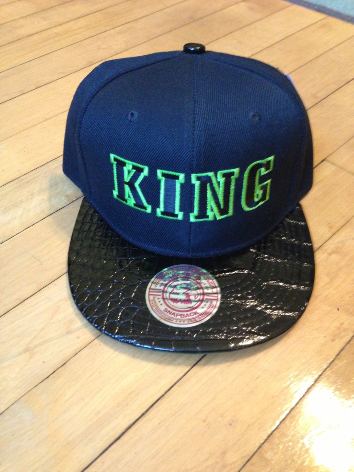 KING Snapback Hat, Black Faux Snakeskin Cap, Presale Item