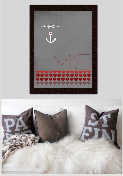 GREY, Red, You Anchor Me, Navigation, love, hearts, Inspiration, Friendship, Sign , Symbol, Typography Wall Art 11X14Home Decor, Inspiration