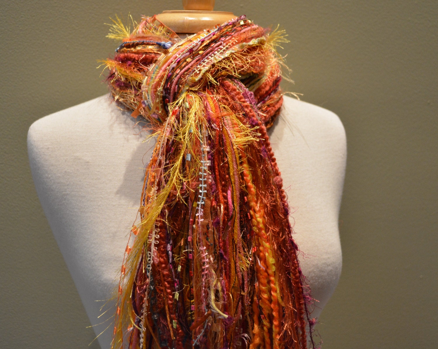 Fringie in Sunkissed - All Fringe Scarf  Multitextural hand-tied fringe scarf in Vibrant Pink, Orange, Yellow