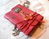 Areva - crimson leather journal with fringe beads