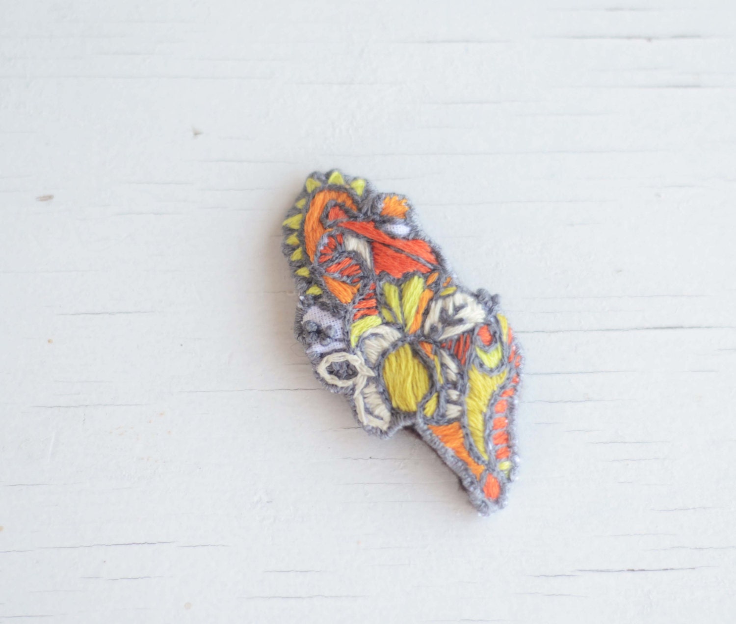 Hand embroidered brooch - abstract one of a kind fiber brooch