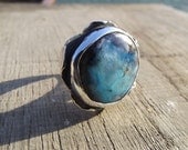 Blue Opal And Silver Stylised Flower Ring.  Cerulean.
