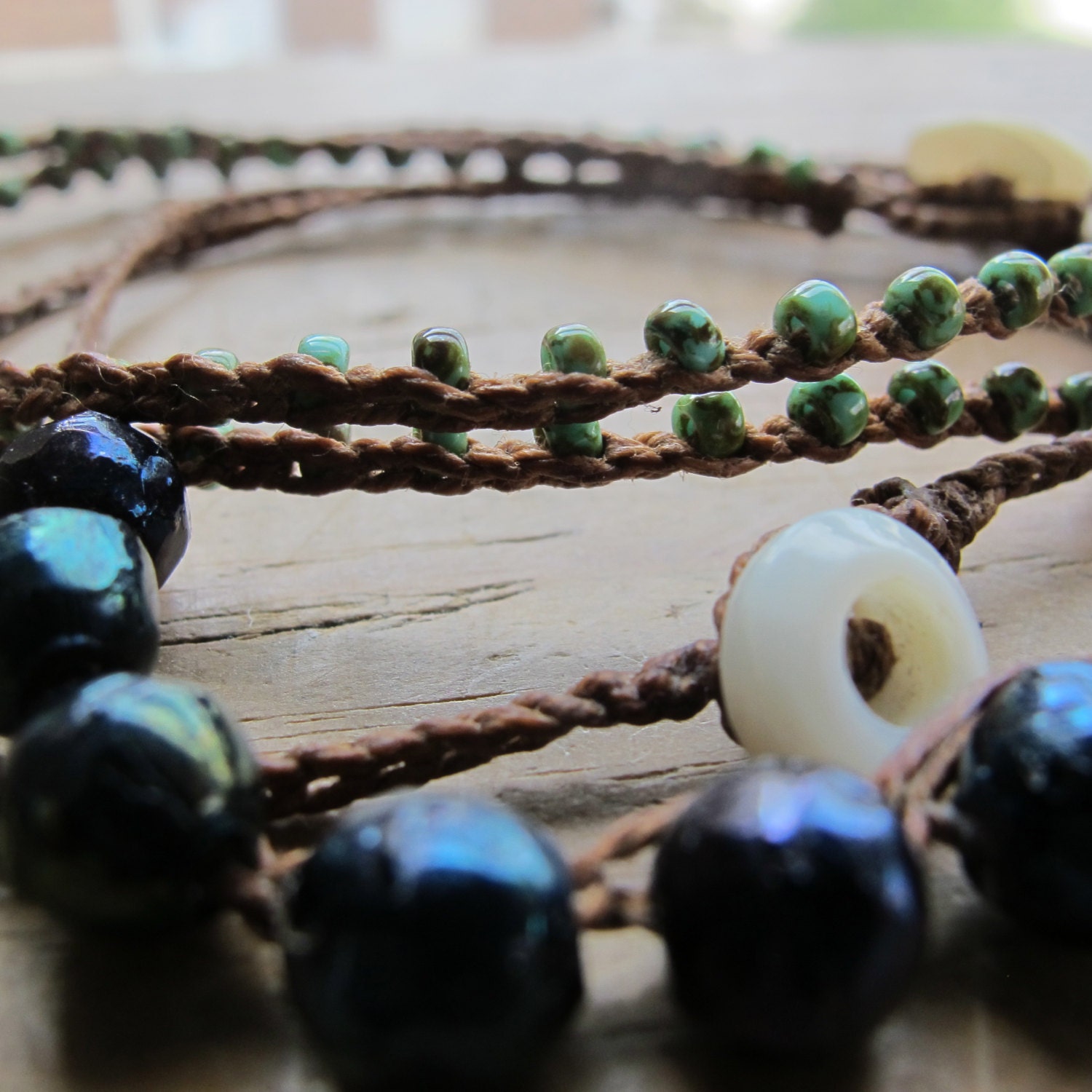 Vintage Black Bead and Turquoise Small Glass Bead Necklace Set