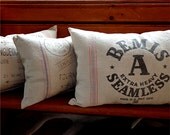 Pillow /  Grain Feed Sack / French Advertisment