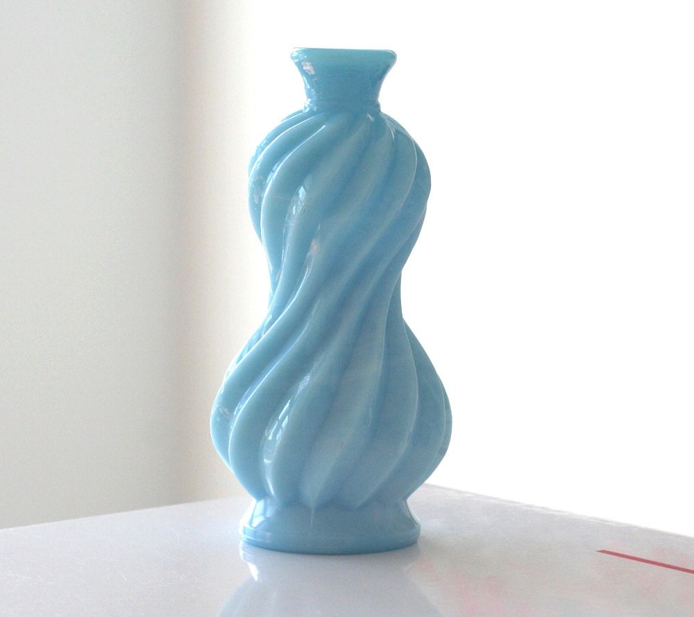 French Blue Swirl Glass Bud Vase