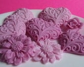 Decorative Soap - Heart and Flower Soaps in Shades of Magenta - Gift for Her - Ready To Ship