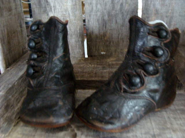 Antique Old Tattered Edwardian Gorgeous High Button Boots for Small Child