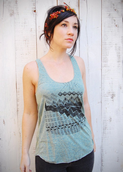Astral Teepee - womens tri-blend racer back jersey tank top - Modern Print in black - by Bark Decor