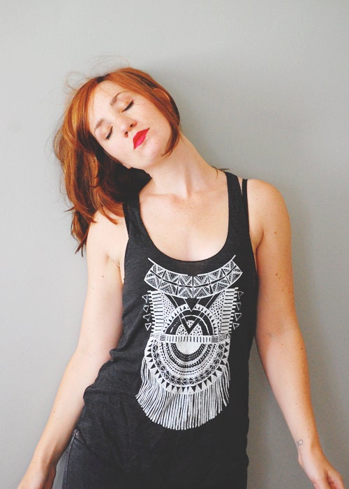 Impala Tank - womens print fringe tri-blend racerback jersey tank - by Bark Decor