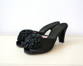 1940s boudoir heels / 1940s slippers / Pillow Talk satin slippers