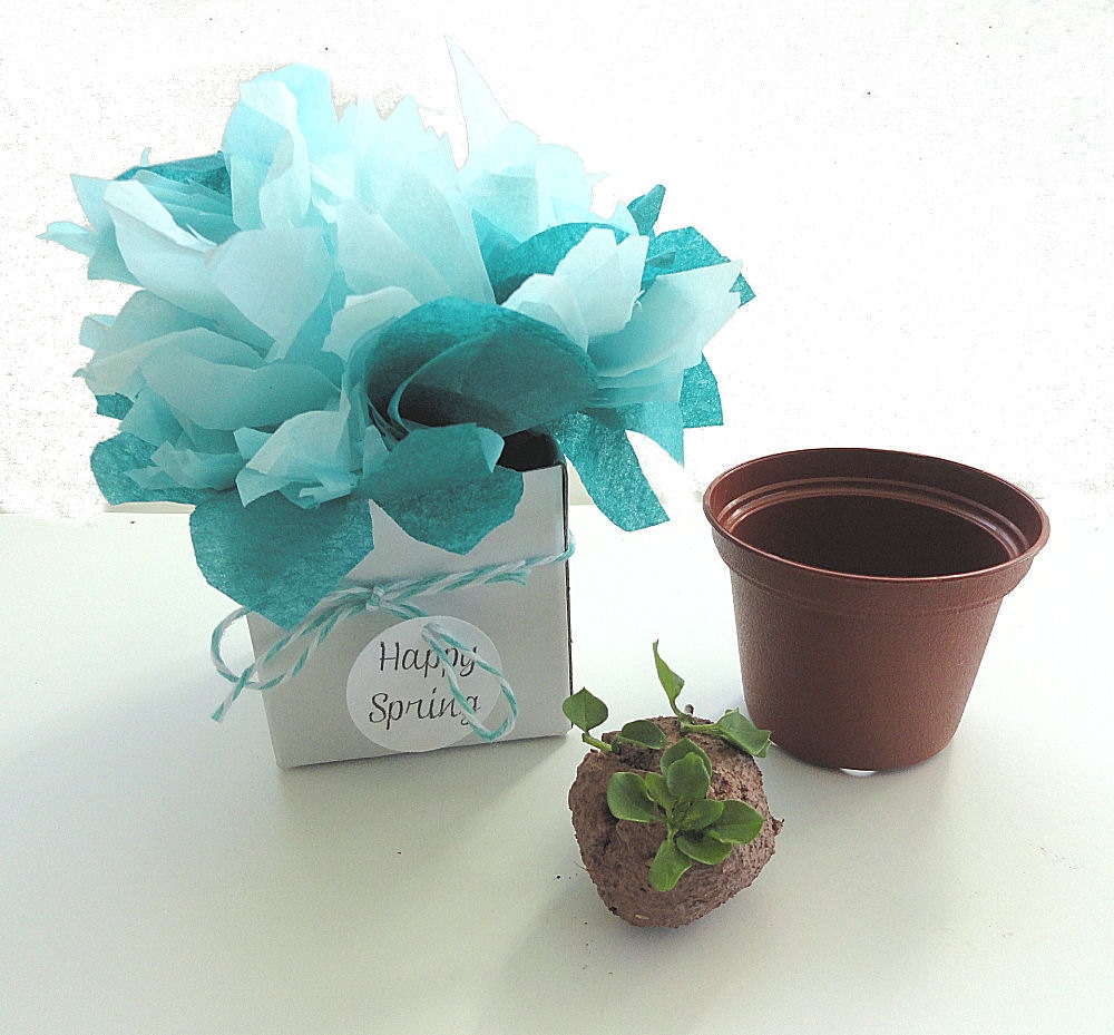 15 Seed Bomb Wedding Favor Flowers - Ombre Aqua Blue Table Decorations - Bridal Shower Favors Personalized Party Favor Tags