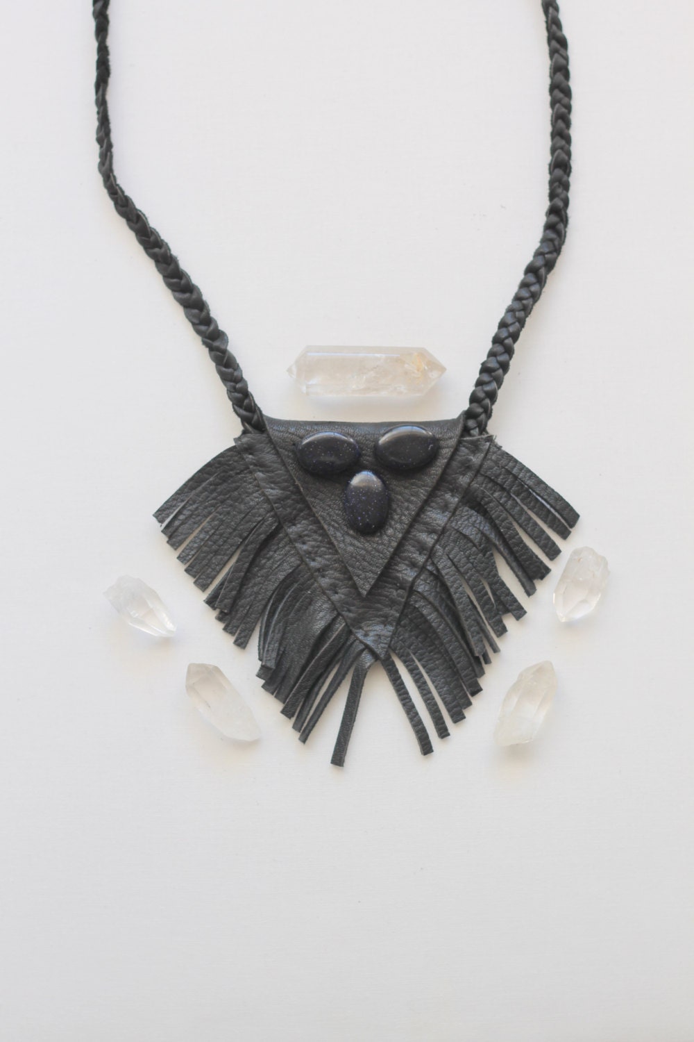 Leather Pyramid Fringe Black Medicine Bag